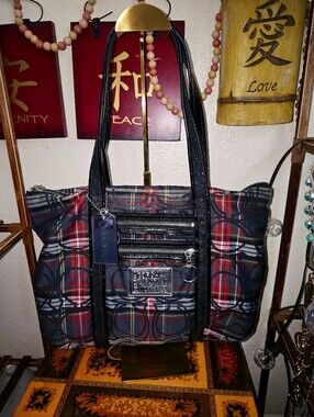 Coach Poppy Tartan Plaid Glam Tote (14360)